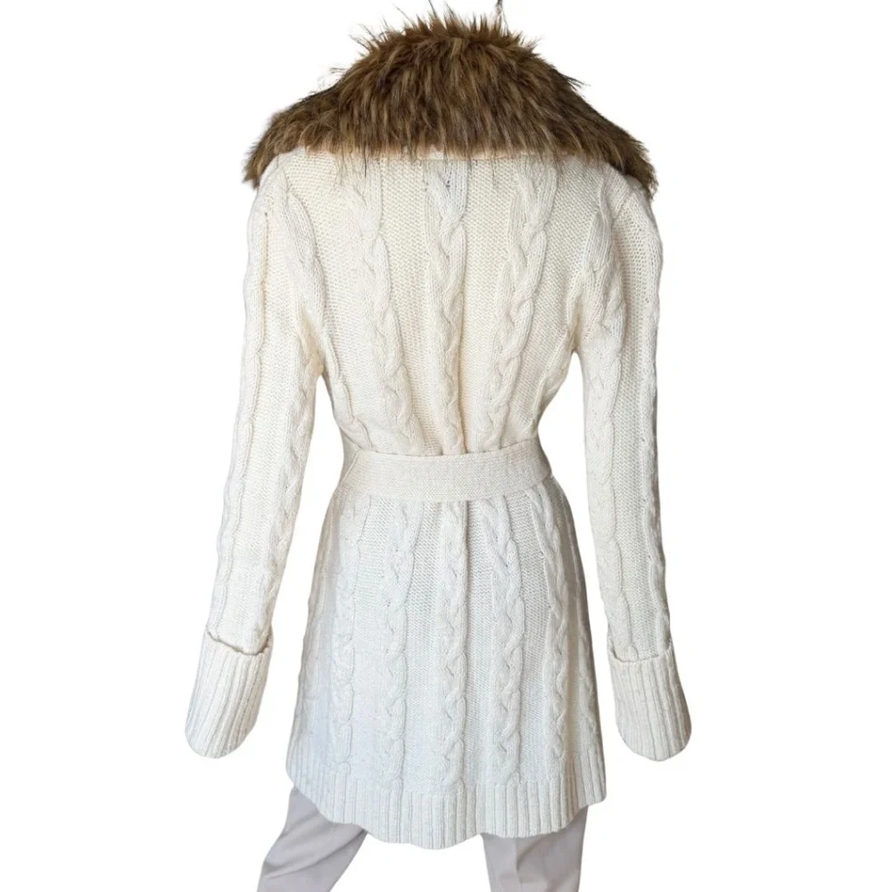 INC International Concepts Removable Faux Fur Shawl Collar Cable Cardigan Size M - Picture 4 of 6